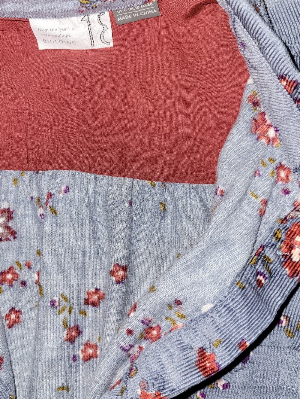 Anthropologie Corduroy Button Up Top Blue With Floral Design - Picture 8 of 8